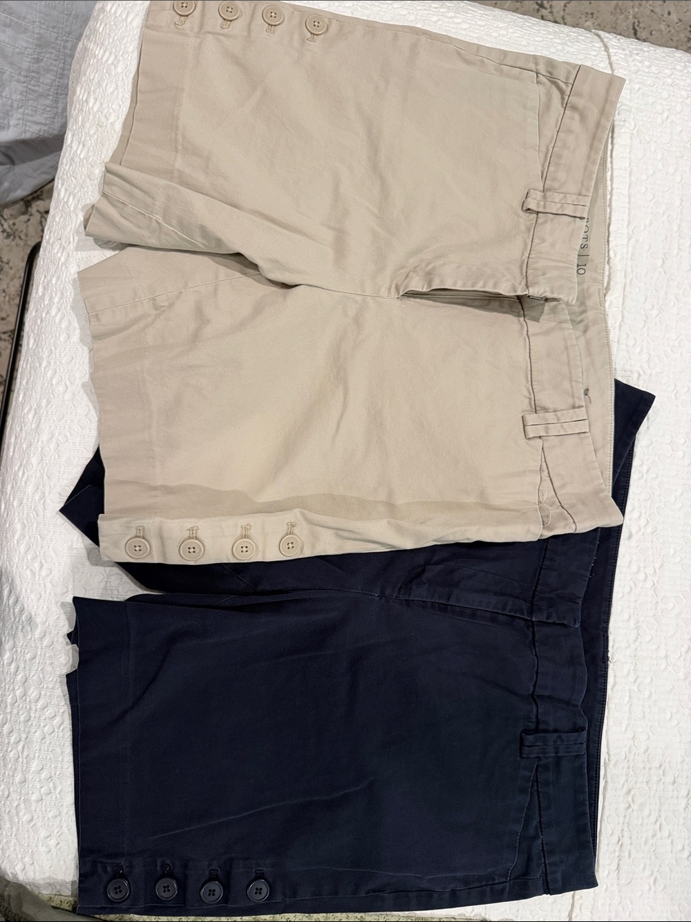 Talbots Beige and Navy Cotton Shorts - Button Detail